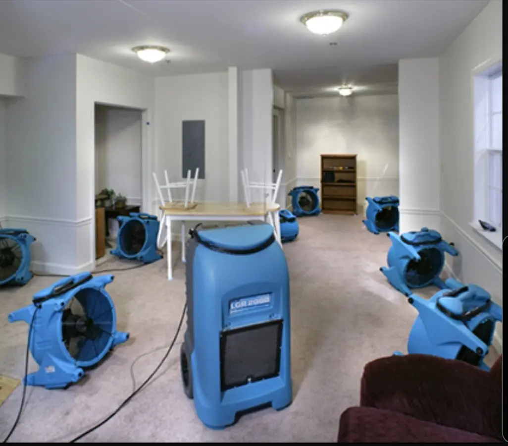 Air movers and dehumidifier setup for Water Extraction & Removal in Eliot